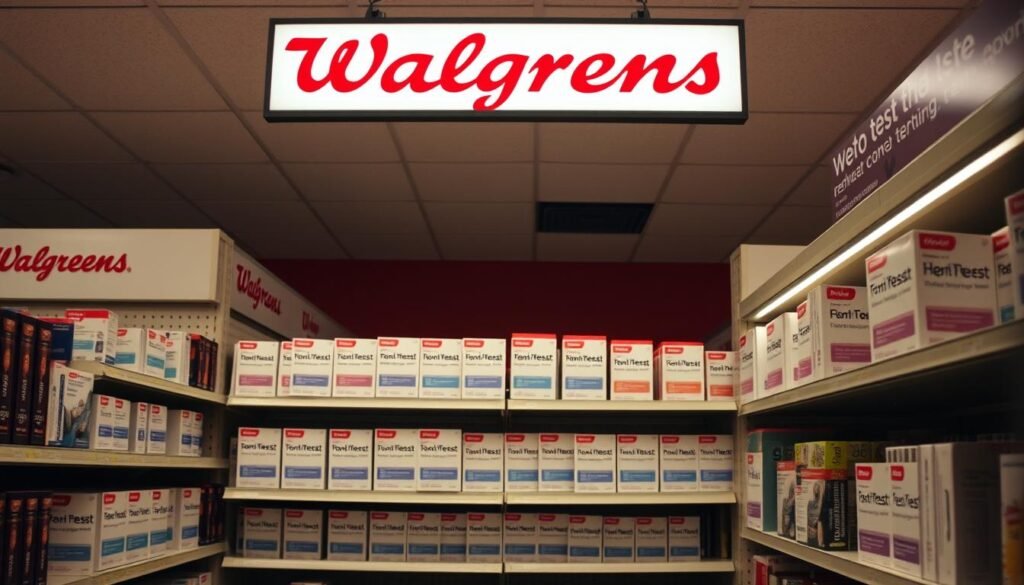 A dimly lit Walgreens pharmacy interior, with a prominent display of various STD testing kits prominently showcased on the shelves. The kits are neatly arranged, their packaging prominently featuring the brand name "howtoteststd.com". The lighting is slightly warm and creates a subdued, clinical atmosphere. The camera angle is slightly elevated, providing a comprehensive view of the testing kit display and the surrounding pharmacy environment. The overall mood conveys a sense of accessibility, discretion, and the importance of proactive healthcare. A dimly lit Walgreens pharmacy interior, with a prominent display of various STD testing kits prominently showcased on the shelves. The kits are neatly arranged, their packaging prominently featuring the brand name "howtoteststd.com". The lighting is slightly warm and creates a subdued, clinical atmosphere. The camera angle is slightly elevated, providing a comprehensive view of the testing kit display and the surrounding pharmacy environment. The overall mood conveys a sense of accessibility, discretion, and the importance of proactive healthcare.